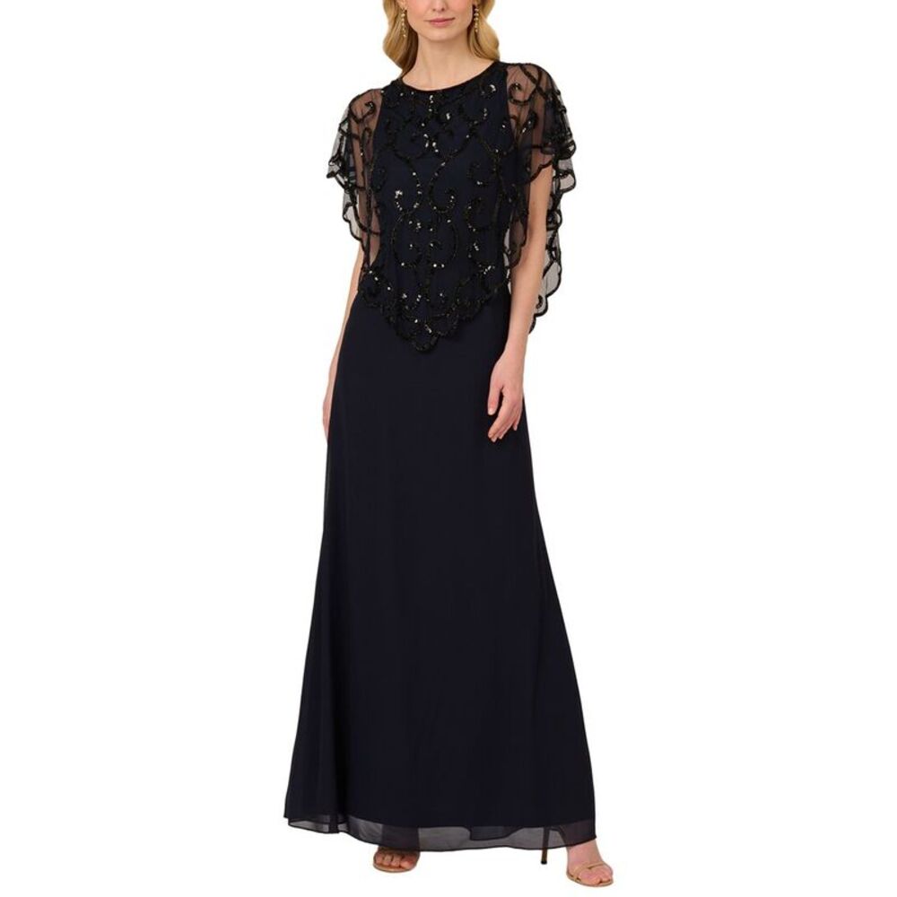 Adrianna Papell Womens  Beaded Chiffon Long Gown